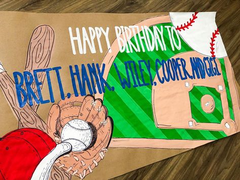 Baseball banners ⚾️🤩❤️ Painted Banners, Baseball Banner, Paper Banners, Butcher Paper, March 4, 10th Birthday, 8th Birthday, 1st Birthday, Banners