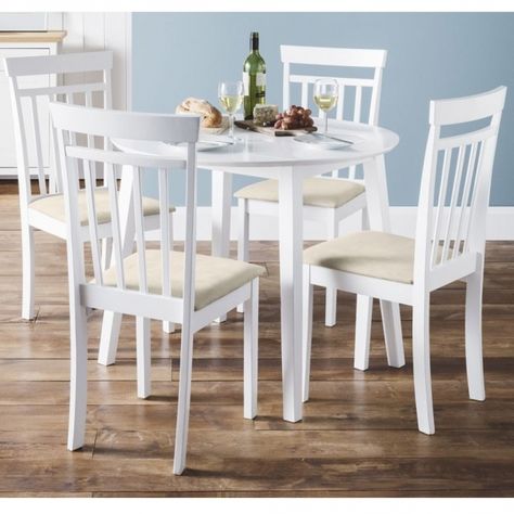 It'd fit brilliant in any home because of its modern yet elegant style, this design is further complemented by its astonishing white lacquer finish.  #table #chair #tableandchairs #moderntable #contemporarytable #modernchair #contemporarychair #moderntableandchairs #contemporarytableandchairs #moderninteriordesign #contemporarydesignhouse #furnituredesign  #inspohome #betterhomesandgardens #modernbedroom #contemporarybedroom #luxuryinteriors #luxurydecor #passion4interior #styleathome Formal Dining Room Sets, White Dining Set, Extendable Dining Table Set, Round Dining Set, White Dining Table, Drop Leaf Dining Table, Dining Furniture Sets, Wooden Dining Chairs, White Dining Chairs