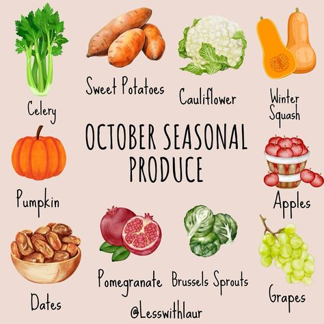 I can’t believe October is literally right around the corner! October seasonal produce! 🎃🍎 Comment your fave below or what you are excited to make with it! Why it’s beneficial to eat seasonally: -Seasonal food is fresher! The average piece of produce at the store has traveled 1000 miles to get to you. If you shop locally and seasonally, the produce was picked more recently. -It can save money! Fruits and vegetables that are in season tend to be cheaper. -Locally-sourced seasonal produce ... Produce In Season By Month, November Produce In Season, Produce In Season, Vegetables In Season, October Food, Seasonal Produce, Pumpkin Apple, Seasonal Food, In Season Produce