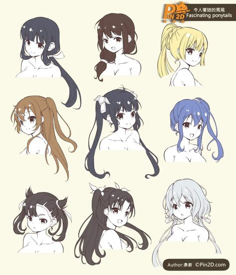 Anime Front Hair, Hair Drawing Reference Girl, Female Hairstyles Long, How To Draw Ponytails, Anime Hairstyles Female Hair Reference, Hairstyles Drawing Girl, Girl Hairstyles Drawing, Anime Hairstyles Drawing, Cute Anime Hairstyles