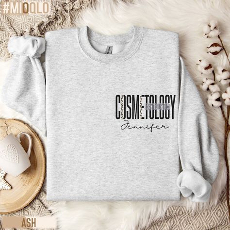 Custom Name Cosmetology Instructor Sweatshirt, Personalized Cosmetologist Teacher Sweater, Esthetics Sweater School Cosmetic Make Up Artist by Mioqlo Cosmetology Instructor, Teacher Sweater, Cosmetology Student, Make Up Artist, Cosmetology, Student Gifts, Custom Name, Diy Gifts, Hair Salon