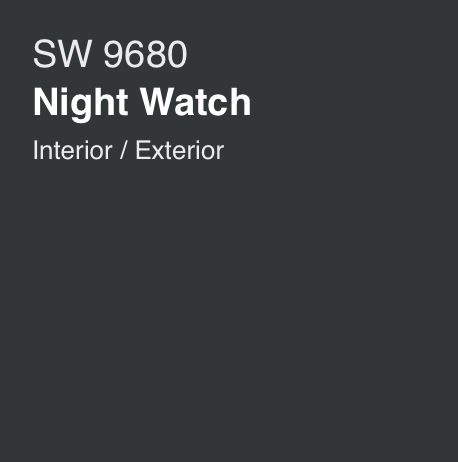 Sw Night Watch, Sw Nightwatch, Night Watch Sherwin Williams, Nightwatch Sherwin Williams, Sherwin Williams Night Watch, Night Watch Paint Color, Slab House, Mil Suite, Paint Color Swatches