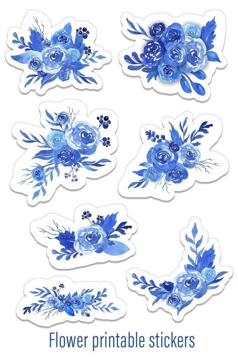 Floral Stickers Free Printable, Blue Flowers Stickers, Stickers For Cricut, Blue Flower Arrangements, Blue Spring Flowers, Father's Day Stickers, Indigo Flower, Sticker Quotes, Sticker Svg