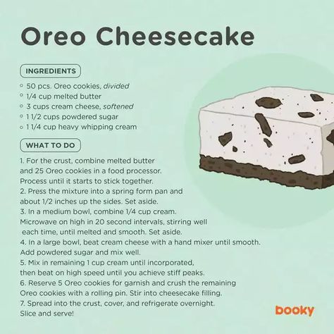 Oreo Cheesecake Recipe, Homemade Recipe Books, Resepi Biskut, Recipe Book Diy, Homemade Cookbook, Recipe Drawing, Food Infographic, Sweet Dishes Recipes, Easy Baking Recipes Desserts