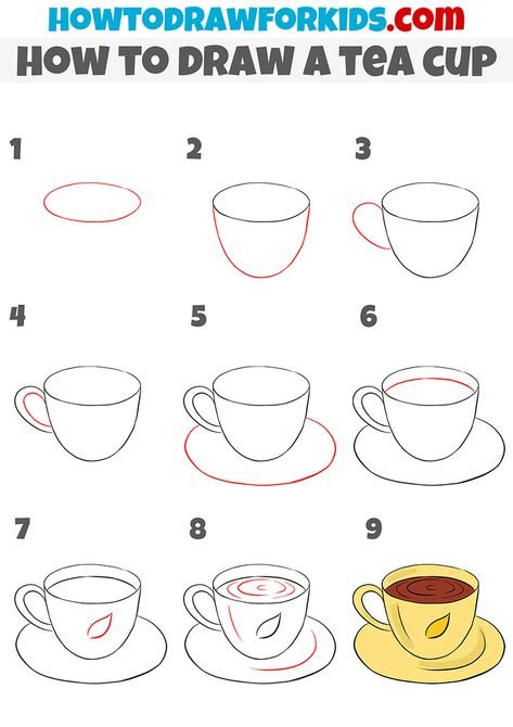 how to draw a tea cup step by step Teacup Drawing, Drawing Cup, Tea Cup Drawing, Coffee Cup Drawing, Cup Drawing, Tea Cup Art, Drawing Step By Step, Easy Drawing Tutorial, Drawing Tutorials For Kids