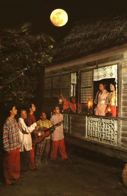 It is a traditional form of courtship music in which a man woos a woman by singing underneath her window at night. It is widely practiced in many parts of the Philippines with a set of protocols, a code of conduct, and a specific style of music. Harana Filipino, Philippine Traditions, Window At Night, Filipino Fashion, Filipino Art, Mahal Kita, Philippines Culture, Philippine Art, Filipino Funny