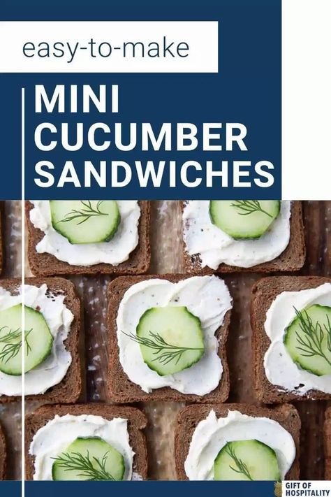 These Mini Cucumber Sandwiches with cream cheese and dill are a delicious appetizer for your next get-together! Mini Party Sandwiches, Cucumber Dill Sandwiches, Mini Cucumber Sandwiches, Cucumber Cream Cheese Sandwiches, Sandwiches With Cream Cheese, Cream Cheese Cucumber, Luncheon Recipes, Gameday Food, Pumpernickel Bread