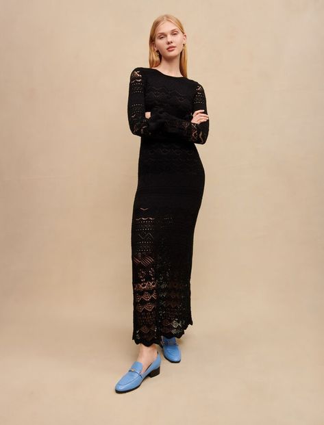 Discover great products at the best prices at Dealmoon. Maje 223RISTALE Long openwork knit dress. Price:$299.60 at Maje Boho Sweater Dress, Midi Dress Layering, Dress Layered, Long Knitted Dress, Knit Maxi Dress, Boho Sweater, Black Sweater Dress, Summer Attire, Pointelle Knit