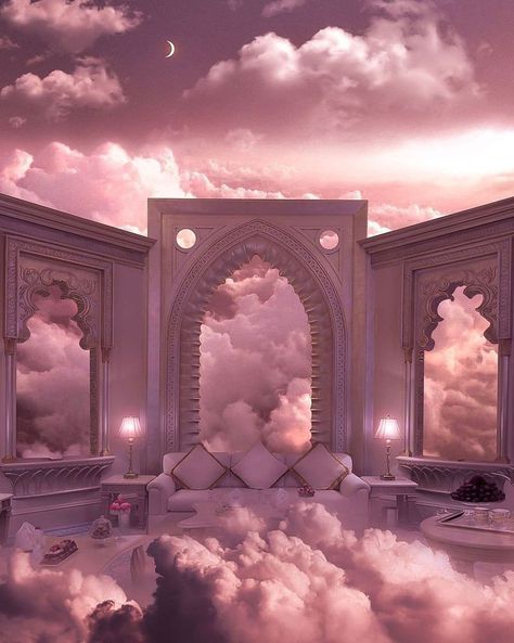 Heavenly Room, Waiting Room Ideas, Cloud Palace, Night Sky Artwork, Dreams Core Aesthetic, Waiting Room Design, Dreamscape Architecture, Nature Room, Sky Home