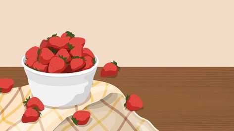 Strawberry desktop wallpaper, aesthetic fruit illustration design | free image by rawpixel.com / Aew Beige Background Aesthetic, Fruit Illustration Design, Strawberry Wallpaper, Strawberry Background, Aesthetic Fruit, Birthday Background Design, Birthday Background Images, Fruit Illustration, Background Aesthetic