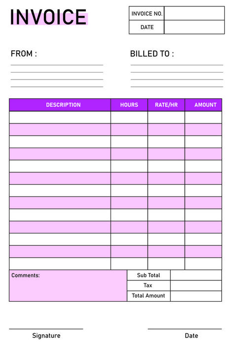 Free Printable Blank Invoice Template PDF Business Worksheet, Business Plan Outline, Invoice Design Template, Medication List, Printable Invoice, Office Templates, Bookkeeping Business, Invoice Design, Maps For Kids