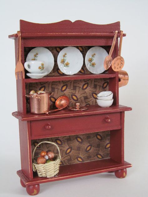 Miniature Soup Cupboard Kitchen Cabinet by ItsInTheCupboard Soup Corn Chowder, Small Apothecary, Miniature Hutch, Mini Village, French Dollhouse, Cupboard Kitchen, Miniature Decor, Vintage Cupboard, Dollhouse Diy