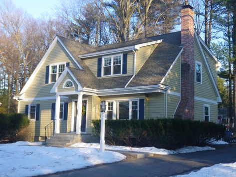 shed dormer tucked into large gable Cape Cod Addition, Cape House Exterior, Dutch Colonial Exterior, Cape Cod Addition Ideas, Lake House Master, Cape Style Homes, Ranch House Exterior, Cottage Exteriors, Exterior House Remodel