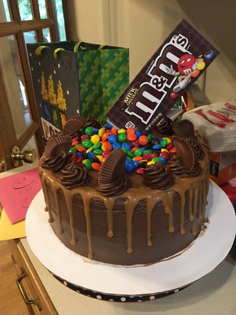 M M Cake Ideas, M & M Cake, Peanut M&m Cake, M&m Themed Cake, Peanut Butter M&m Cake, Chocolate M&m Cake, Chocolate Cake With Peanut Butter Icing And Ganache, Peanut M&m Cake Birthday, Kids Birthday Cupcakes