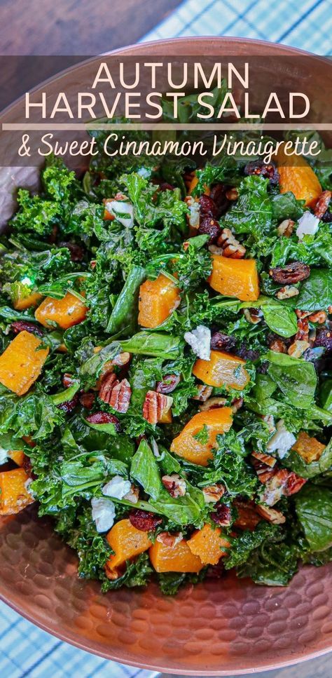 Cinnamon Vinaigrette, Autumn Harvest Salad, Roasted Butternut Squash Cubes, Fall Salads, Vinaigrette Dressing Recipe, Autumn Salad Recipes, Holiday Salads, Homestead Kitchen, Fall Salad