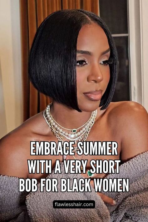 Sleek Classic Bob Short Bob For Black Women, Short Bobs For Black Women, Bobs For Black Women, Sleek Middle Part, Bob For Black Women, Middle Part Bob, Very Short Bob, Short Bobs, Middle Part Hairstyles