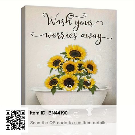 Animal Wall Painting, Bathtub Pictures, Sunflower Bathroom, Landscape Wall Painting, Bathtub Wall, Hd Prints, Walls Decor, Art Sunflower, Bathroom Canvas