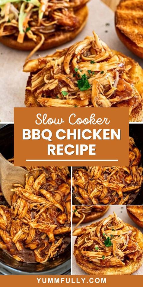 Simplify your weeknight dinner routine with this easy slow-cooker barbecue chicken recipe. This versatile dish is perfect for making mouthwatering sandwiches, BBQ chicken quesadillas, or a delicious rice bowl. I make it a point to always have some frozen BBQ chicken to make my busy dinner nights easy! Slow Cooker Chicken Dishes, Bbq Chicken Quesadilla, Barbecue Chicken Crock Pot, Cheap Casserole Recipes, Crockpot Bbq Chicken, Bbq Foods, Bbq Chicken Recipe, Slow Cooker Salisbury Steak, Barbecue Chicken Recipe