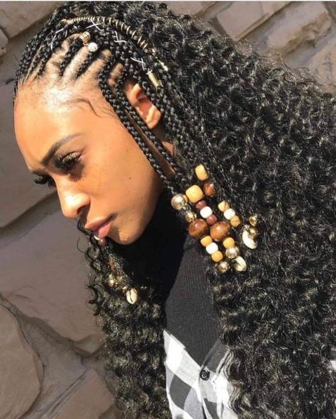 Half Box Braids, Half Cornrows Half Box Braids, Curly Hairstyle Ideas, Half Braided Hairstyles, Half Cornrows, Kids Box Braids, Feed In Braids, Half Braid, Crochet Hairstyles