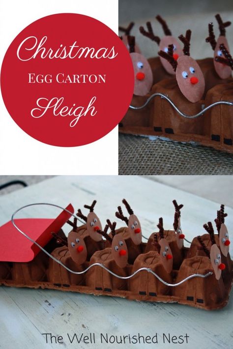 Rudolph Crafts, Reindeer Sleigh, Reindeer Craft, Egg Carton Crafts, Reindeer And Sleigh, Preschool Christmas, Egg Carton, Childrens Crafts, Noel Christmas