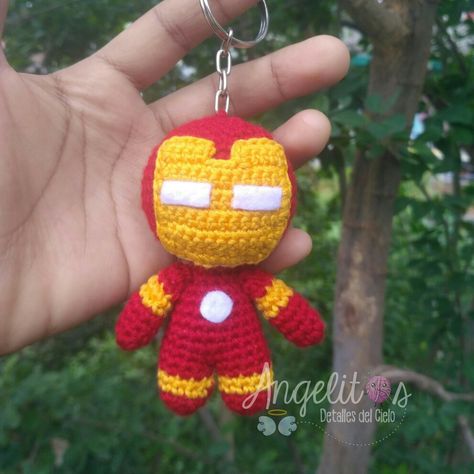 Ironman Crochet Pattern Free, Marvel Amigurumi, Crochet Mobile, Crochet Dinosaur, Crochet Keychain Pattern, Crochet Keychain, Crochet Cardigan Pattern, Crochet Applique, Diy Canvas