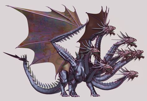 Looks like a hydra, but it has dragon wings! Dragon / Hydra hybrid, SO COOL! Greek Mythological Creatures, Beast Creature, Dnd Dragons, Legends And Myths, Giant Monsters, Mythical Beast, Dragon Artwork, Mythological Creatures, Monster Design