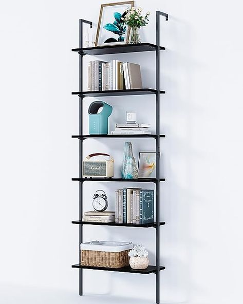 Amazon.com: ODK 6-Tier Ladder Shelf, 87 Inches Wall Mounted Ladder Bookshelf with Metal Frame, Open Industrial Shelves for Home Office, Bedroom and Living Room, Black : Home & Kitchen Shelves For Home Office, Black Bookshelf, Industrial Shelves, Entry Room, Tall Bookshelves, Wall Mounted Bookshelves, Open Bookshelves, Ladder Bookshelf, Modern Bookshelf