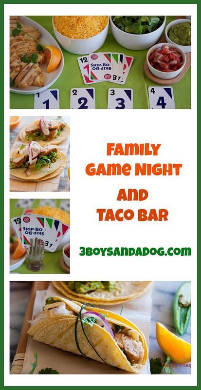 Family Game Night and Taco Bar - We love taco night at our house - Love the idea to combine with game night! Game Night Food, Game Night Parties, Chicken Taco Recipes, Easy Grilled Chicken, Family Fun Night, Night Food, Taco Bar, Taco Night, Family Movie Night