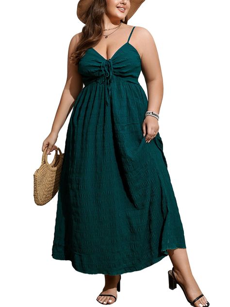 PRICES MAY VARY. Material: The plus size dress is made of 100% polyester, which is skin friendly, soft, comfortable, and suitable for summer wear Features: Plus size summer dresses with sweetheart neckline, spaghetti strap sleeveless, drawstring, tie knot front, solid color, flowing long dress Match: Plus size maxi dresses can be paired with your rhinestone drop earrings, high heels, sandals, beach hats, sun hats, woven bags, handbags to create a charming summer look Occasion:Plus size dresses f Plus Size Sun Dresses Summer, Dresses For Large Busted Women, Cruise Outfits Plus Size, Plus Size Resort Wear Outfits, Plus Size Summer Dresses Casual, Aruba Trip, Dress For Chubby Ladies, Plus Size Capsule Wardrobe, Plus Size Summer Dress