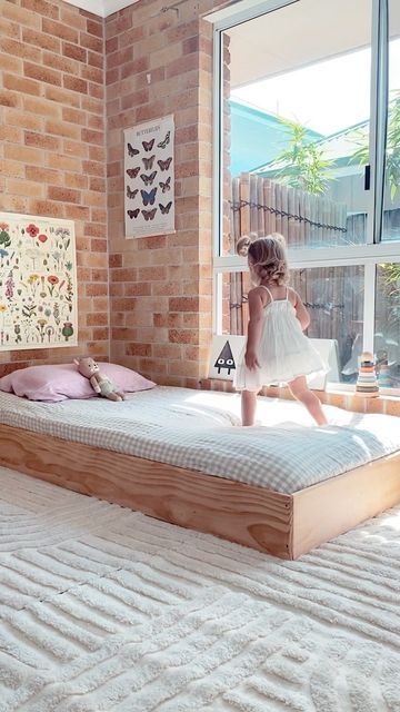 Low Toddler Bed, Diy Floor Bed, Toddler Floor Bed Frame, Minimal Kids Room, Floor Bed Toddler, Frame Website, Twin Floor Bed, Toddler Floor Bed, Floor Bed Frame