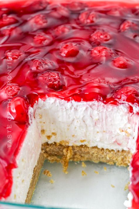 Cherry Delight Recipe is a simple, no-bake treat that is great for parties, holidays, potlucks, picnics, and backyard BBQs. Everyone loves it! No Bake Cherry Delight 12 Tomatoes, Cherry Cheese Delight, Cherry Pudding Dessert, Cherry Delight Dessert 9x13, Cherry Desert Ideas, Cherry Cheesecake Delight, Classic Cherry Delight Recipe, Cherry Yum Yum Recipe Easy, Cherry Dream Dessert