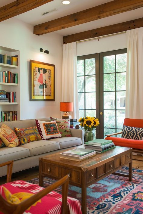 20 Tips for a Vibrant Living Room: Cozy Mid-Century Modern Meets Eclectic Bohemian – Everyday Inspo Cozy Mid Century Modern, Cozy Mid Century Modern Living Room, Eclectic Mid Century Modern, Mid Century Modern Eclectic, Craftsman Living Room, Living Room Cozy, Vibrant Living Room, Italian Living, Room Hacks