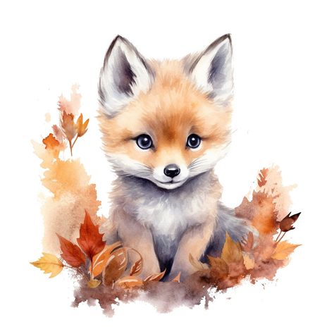 Fox Clipart, Fox Watercolor, Frames Design Graphic, Fake Animals, Watercolor Png, Clip Arts, Baby Fox, Art How, Fruit Art