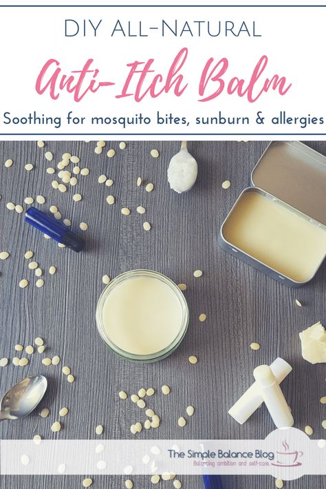 If you want to avoid commercial anti-itch products, you can easily prepare a home remedy that is natural, quick to make and uses the power of essential oils, beeswax, and aloe vera. This balm works great for mosquito bites, sunburn, allergies, dry skin, and other causes of itching. #anti-itch #balm #diy #homemade #aloevera #beeswax #natural #remedy #sunburn #allergy #mosquito #babies #children via @thesimplebalanceblog Diy Nature, Mosquito Bites, Natural Alternatives, Ginger Benefits, Skin Natural Remedies, Anti Itch, Mosquito Bite, Natural Insect Repellant, Cold Home Remedies