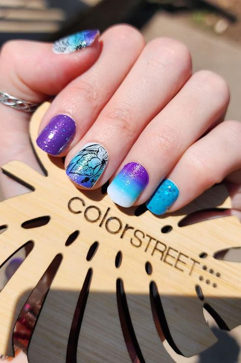 Color Street nail combo VIP’s❤️🧡💛💚💙💜 | Loving this mix!!!! And I love how well Color Street works over press-on nails! Wailua Falls Haku Lei Love is Real Iris Bliss Haku Lei, Love Is Real, Pink Sparkles, Street Nails, Nails At Home, Color Street Nails, Nail Inspiration, Hello Beautiful, Purple Nails