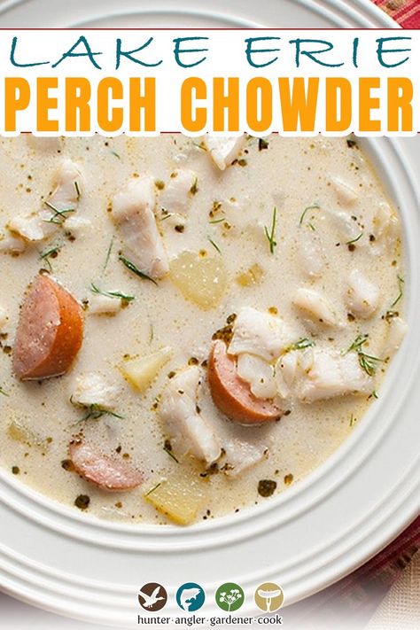 Potatoes Kielbasa, Perch Recipes, Ocean Perch Recipes, Gravlax Recipe, Perch Fish, Walleye Recipes, Fish Stew Recipes, Yellow Perch, Chowder Recipes Seafood