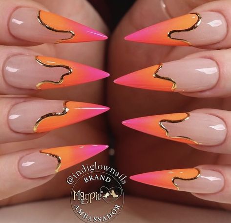 Nails Orange Design, Neon Coral Nails, Pink Nail Inspo, Elegant Touch Nails, Stilleto Nails Designs, Art Deco Nails, Sassy Nails, Fancy Nails Designs, Ombre Acrylic Nails