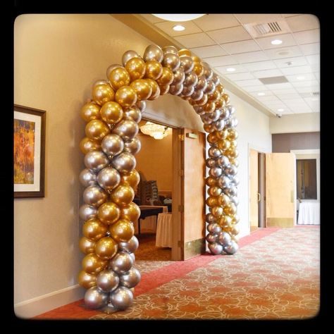 Slow spiral chrome balloon arch.  Perfect ballroom entrance! Ballroom Entrance, Balloon Arch, Balloon Decorations, Ballroom, Event Decor, Pennsylvania, Entrance, Arch, Balloons