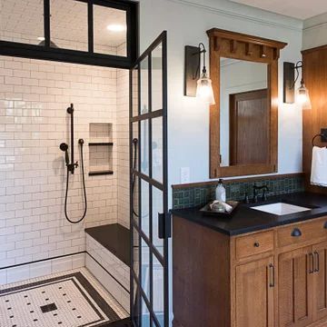 75 Beautiful Arts and Crafts Bathroom Ideas & Designs - January 2022 | Houzz AU Modern Craftsman Bathroom, Craftsman Bathroom Ideas, Craftsman Bathroom Remodel, Mission Style Bathroom, Modern Craftsman Interior, Craftsman Style Bathroom, Craftsman Style Bathrooms, Craftsman Style Interior, Craftsman Interior Design