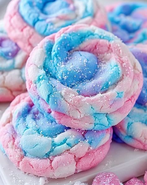 "Indulge in vibrant and fluffy Cotton Candy Cookies that are perfect for bake sales and parties! Easy to make and oh-so-delicious! 🍬🍪 #CottonCandy #Cookies #Recipe #Baking #Dessert" Candy Cookies Decorated, Making Cotton Candy, Cotton Candy Recipe, Crescent Roll Taco Bake, Candy Cookies Recipes, Cotton Candy Cookies, Mini Pumpkin Cheesecake, Cheesecake Bites Recipe, Cotton Candy Flavoring