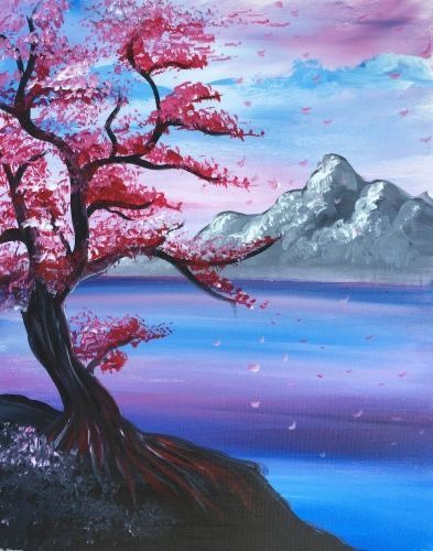 Japan Nature Drawing, Internal Peace, Easy Landscape Paintings, Abstract Wall Art Painting, Sunrise Painting, Simple Canvas Paintings, Easy Canvas Painting, Sky Painting, Simple Acrylic Paintings