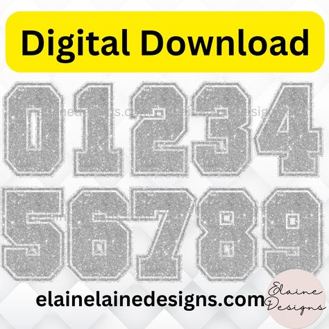 Sports Numbers, Numbers Printable, Silver Numbers, Printable Numbers, Numbers Font, Vinyl Lettering, Lettering Fonts, Silver Glitter, Sparkle