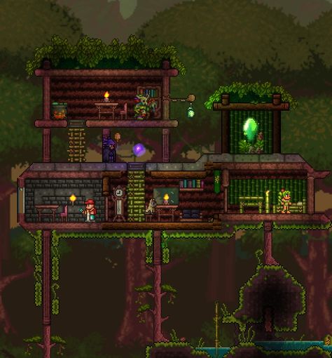 Dryad House Terraria, Desert Npc House Terraria, Terraria Painter House, Jungle Pylon Terraria, Npc Houses Terraria, Terraria Dryad House, Terraria Herb Farm, Terraria Biome House, Terraria Jungle House Ideas