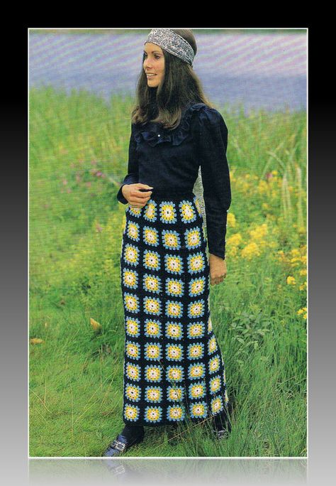 Long Crochet Skirt, Maxi Skirt Pattern, Square Skirt, Crochet Bodycon Dresses, Vintage Foto's, Crochet Maxi Skirt, Crochet Skirt Pattern, Skirt Diy, Black Crochet Dress