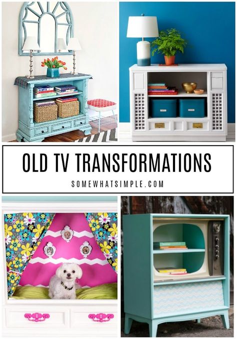 Console Tv Repurpose, Upcycled Tv Cabinet, Vintage Tv Repurposed, Repurposed Tv Stand, Old Tv Consoles, A Collage Of Pictures, Collage Of Pictures, Old Tv Stands, Television Cabinet