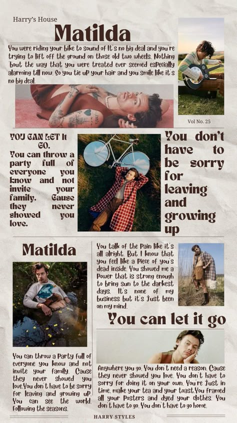 Matilda Lyrics, Harry Styles Quotes, Harry Styles Songs, Style Lyrics, Harry Styles Poster, Harry 1d, Harry's House, Harry Styles Aesthetic, Harry Styles Cute