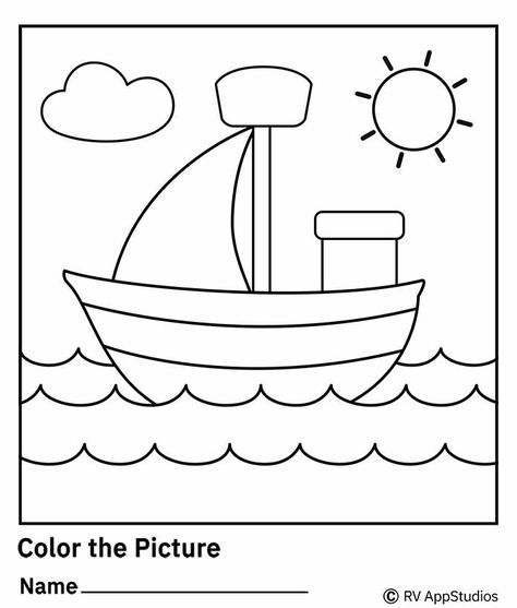 Coloring Picture worksheets are fun for kids. This beautiful boat coloring worksheet pdf is FREE to download and print. Kindergartners and preschoolers will enjoy coloring boat sailing in the sea. #practicedrawing #learning #ColoringForGrownUps #dailylearning #childlearning #coloringfun #rvappstudios Word Puzzles For Kids, Kindergarten Math Worksheets Addition, Shape Worksheets For Preschool, Coloring Pictures For Kids, Shape Tracing Worksheets, Educational Apps For Kids, Primary Writing, Learning Board, Printable Shapes