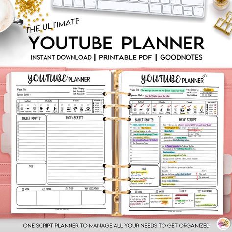 Youtube Planner, Video Planner 2022 | Social Media Content Calendar, Goodnotes Planner, Script , Tracker , Printable Vlog Checklist Video Planner, Youtube Planner, Social Media Planner Printable, Ipad Planner Goodnotes, Planner Lettering, Social Media Content Calendar, Youtube Channel Ideas, Media Planner, Content Planner