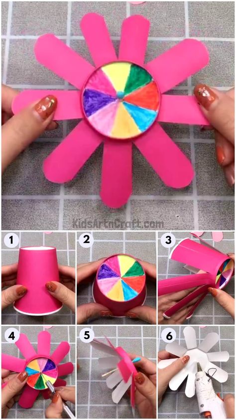 Fun To Make Paper Cup Spinning Toy Craft For Kids - Step by Step Tutorial Check more at https://www.kidsartncraft.com/paper-cup-spinning-toy-craft/ Paper Spinners, Pinwheel Craft, Adaptive Art, Body Parts Preschool, Cup Games, Art 2023, Egg Drop, Cup Crafts, How To Make Toys