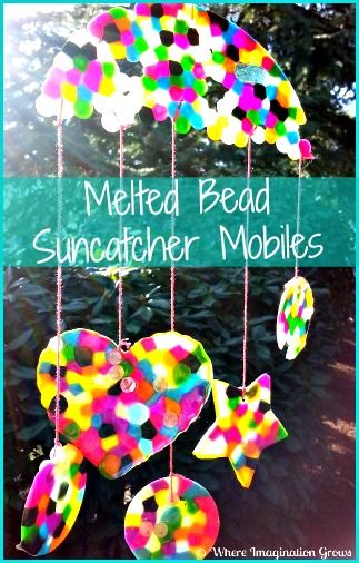 Melted Bead Suncatcher Mobiles - Where Imagination Grows Melted Bead Suncatcher, Spring Kids Art, Bead Suncatchers, Melted Pony Beads, Bead Suncatcher, Spring Toddler Crafts, Spring Flower Crafts, Mobiles For Kids, Mobile Craft